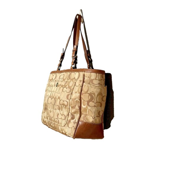 Coach Signature Canvas Leather Brown XL Diaper Bag Shoulder Weekend Work Tote - Picture 9 of 11